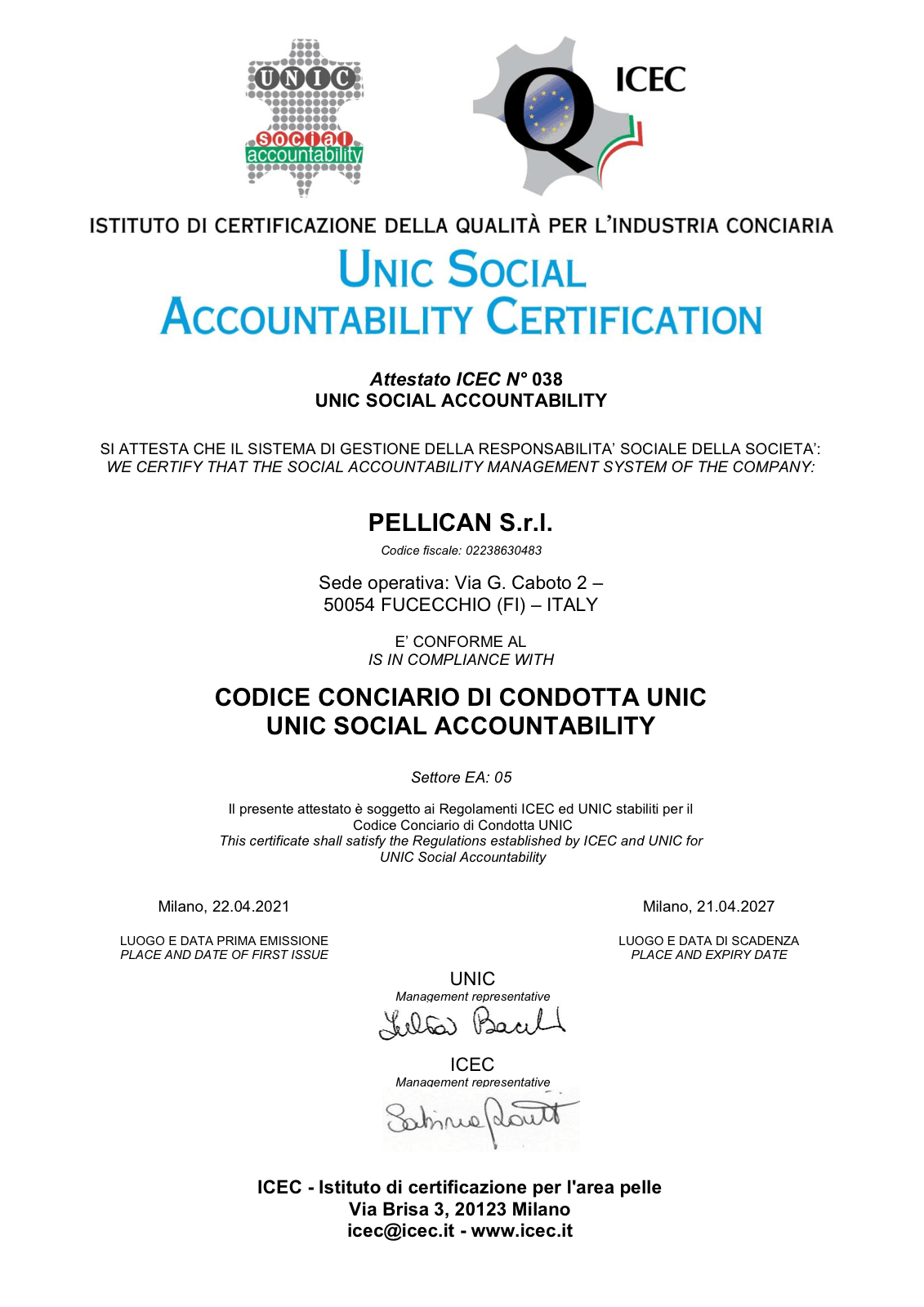 Responsabilità Sociale — certificazione Pellican