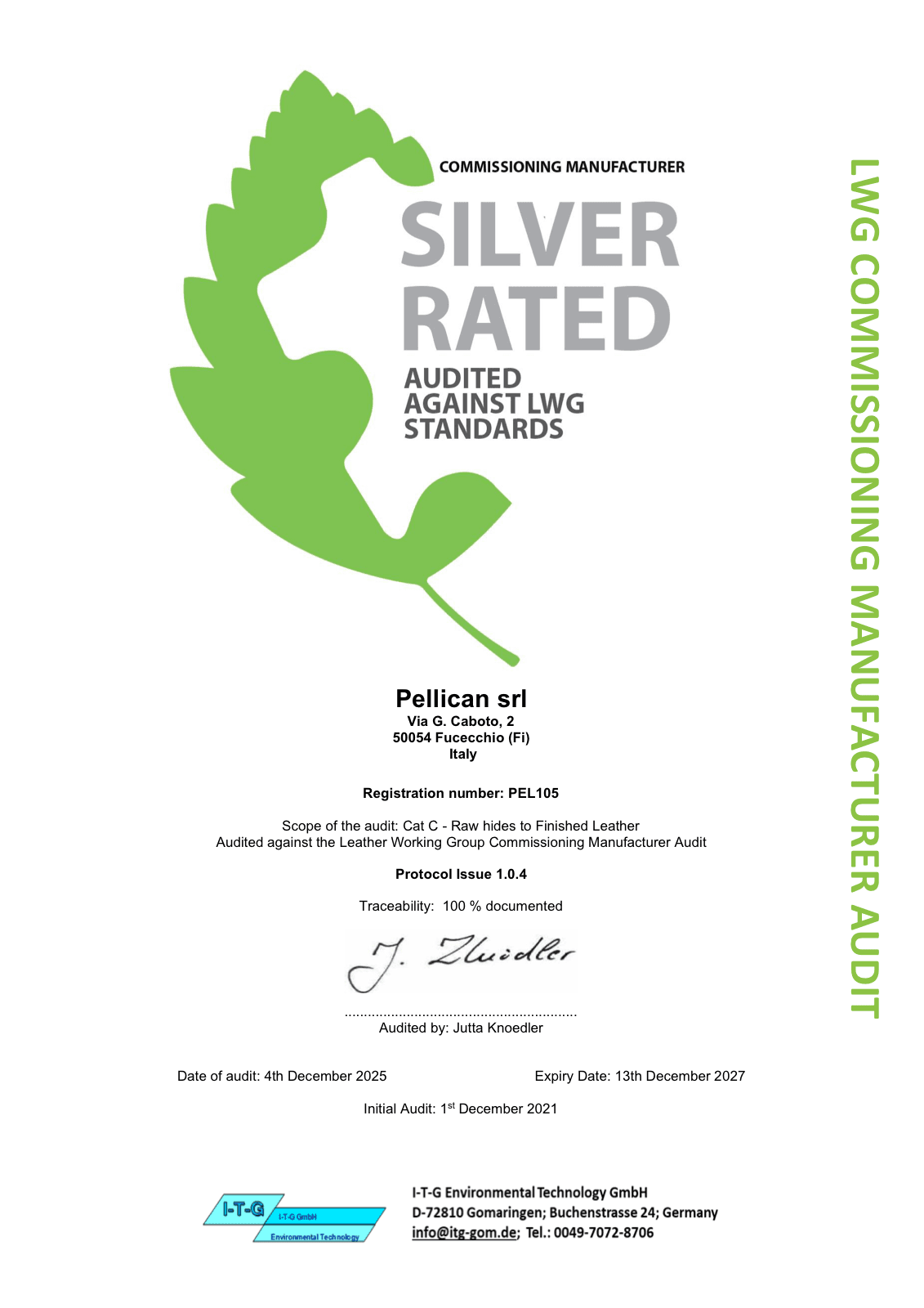 LWG — Silver Rated — certificazione Pellican