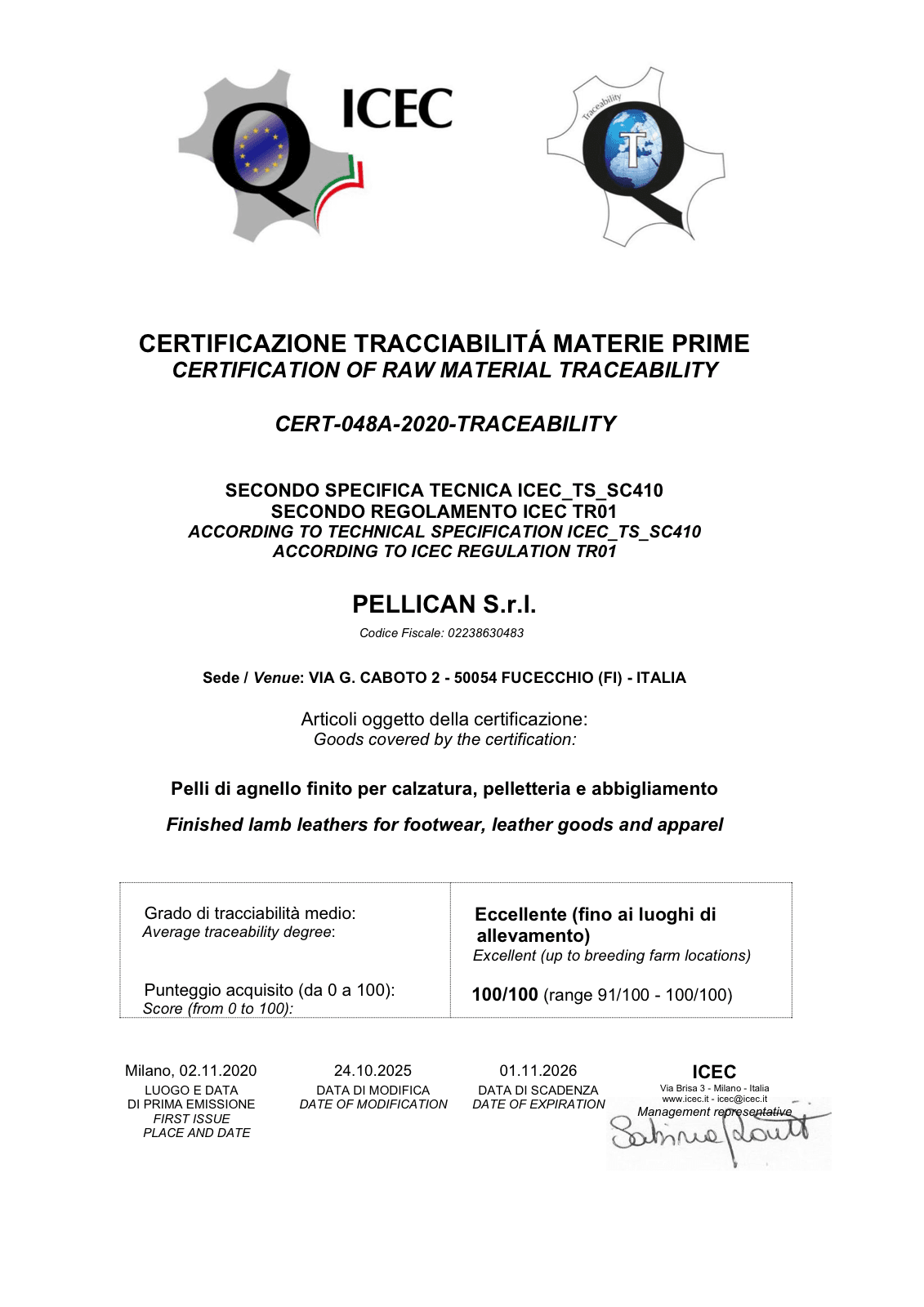 Tracciabilità delle materie prime — certificazione Pellican